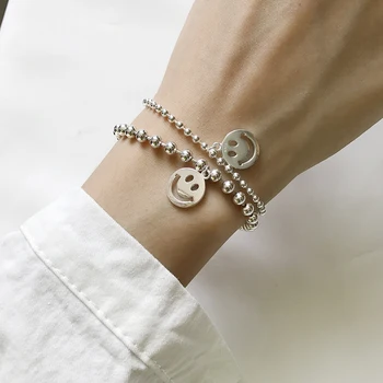 

925 Sterling Silver Round Hollow Smiling Face Beads Bracelet For Women Handmade Bracelet Jewelry Gifts Wholesale S-B307