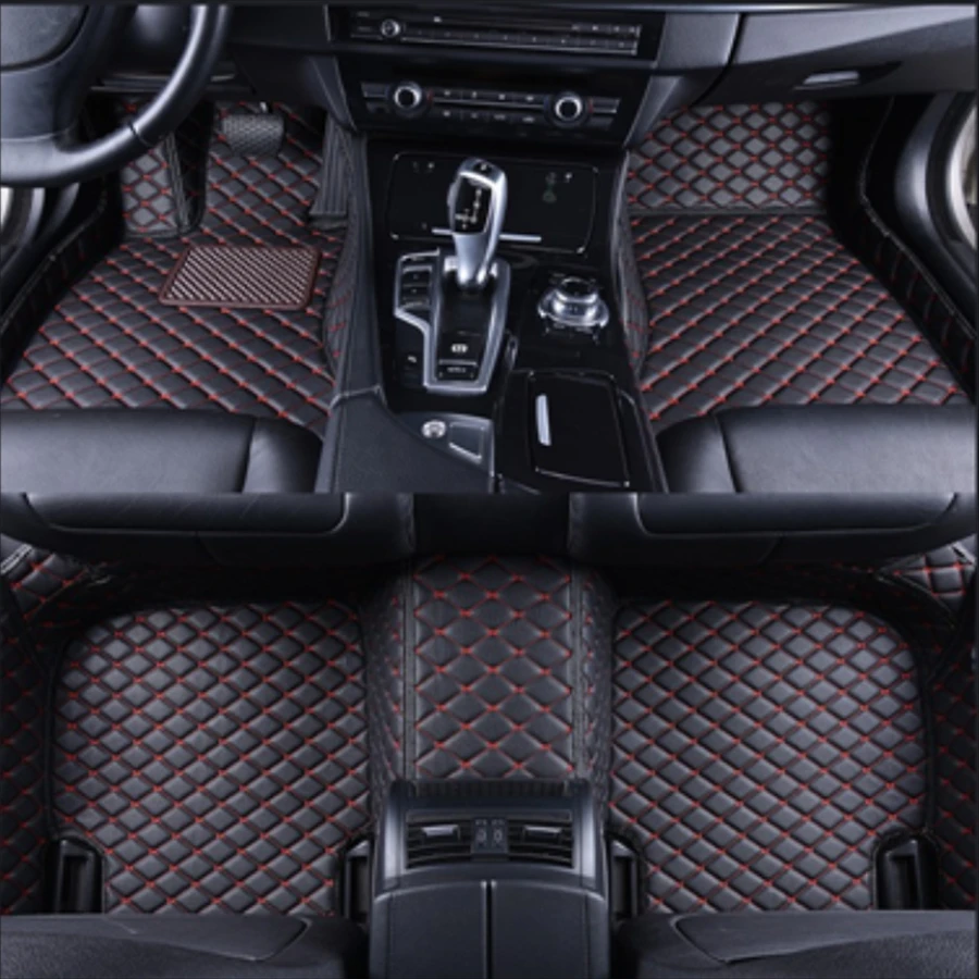 BLACK RED SJ универсальные автомобильные коврики, передние и задние напольные коврики для Porsche Panamera 4 места hybird - Название цвета: BLACK RED