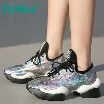 

FITWEE Women Vulcanized Shoes Fashion Cushion Leahter Daily Shoes Women Snekers Patchwork Lacing Breath Footwear Size 34-42