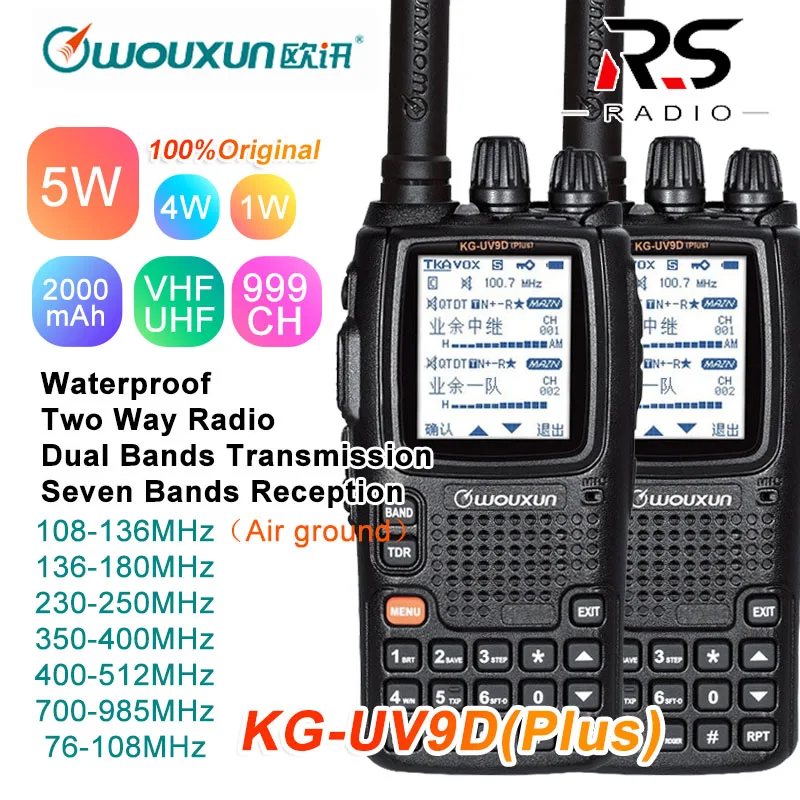 2 шт. Wouxun KG-UV9D Plus Walkie talkie водонепроницаемый CB радиостанция приемопередатчик 7 диапазонов Air частоты 108-136/350-400 МГц сканер