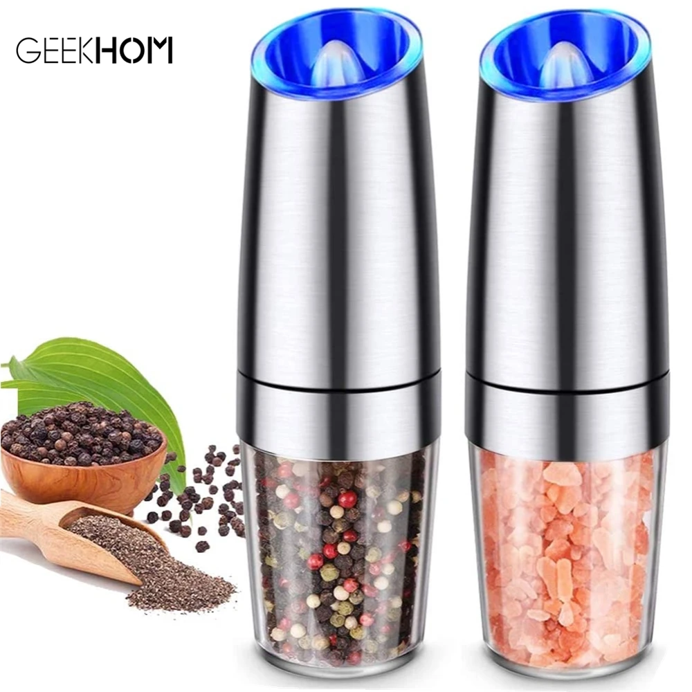 

Electric Automatic Mill Pepper and Salt Grinder Set LED Light Peper Spice Grain Mills Porcelain Grinding Core Mill Kitchen Tools