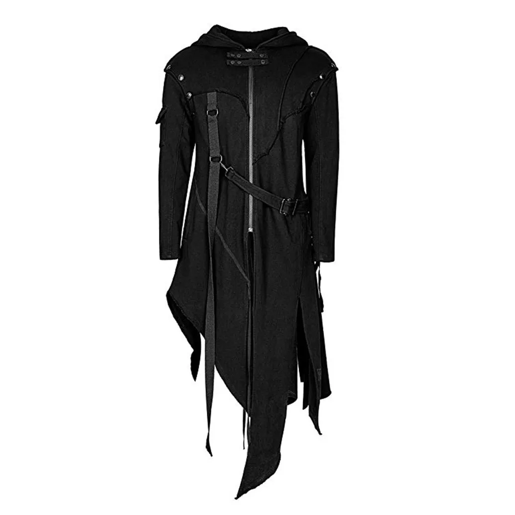 Men's Zipper Trench Asymmetrical Hoodie Jacket Retro Punk Style Irregular Party Outwear For Men Cappotto