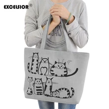 EXCELSIOR, качественные женские сумки, сумка для женщин,, с принтом кота, сумка на плечо, Bolsa Feminina, толстая Холщовая Сумка для покупок