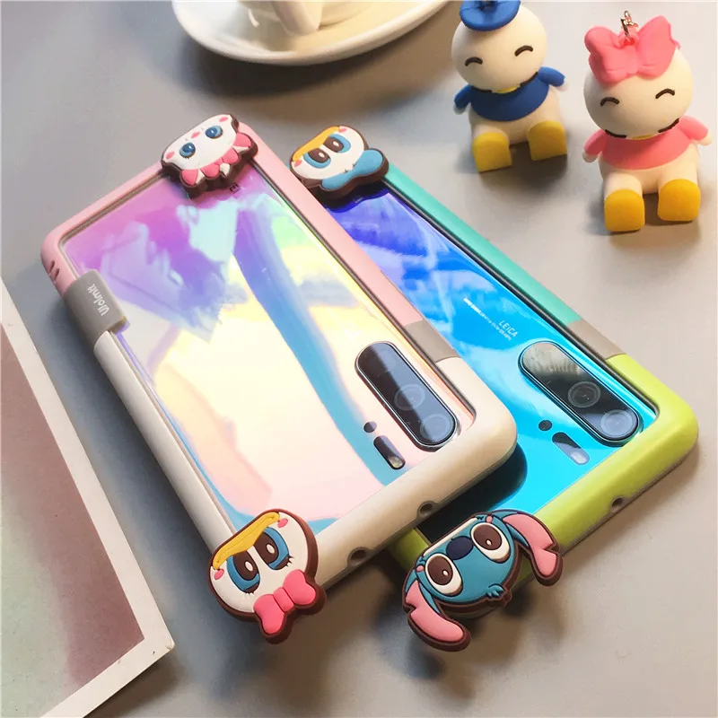 4 шт. для huawei P30 Pro, мягкий бампер, милая стежка-Маргаритка, рамка для huawei P30, милая мультяшная кошечка, Капа+ игрушка+ ремни