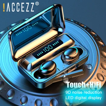 

!ACCEZZ TWS LED Wireless Earphone Bluetooth 5.0 Earphones Waterproof Sport Headset In-ear HiFi Stereo 9D Noise Cancel Earphones