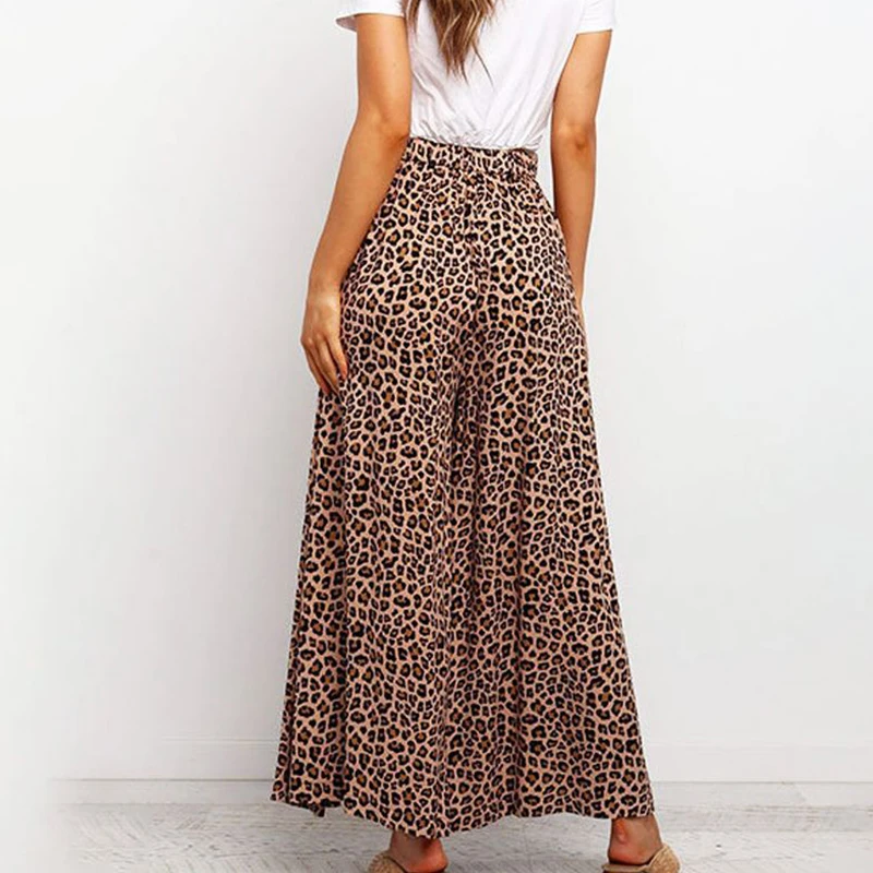 Spring Fashion Streetwear Pants Women Casual Leopard Print Wide Leg Trousers  Female Casual Skirt Trousers Bottoms Wholesale