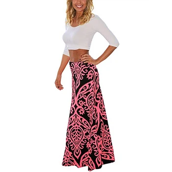 

GAOKE Spring Autumn 2020 Women Long Print Maxi Pleated Skirt Long Skirt Elascity Casual Party Skirt Vintage