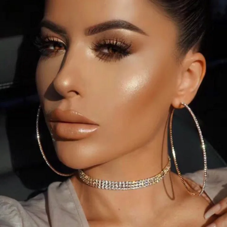 Большие серьги-кольца с кристаллами большие классические круглые серьги со