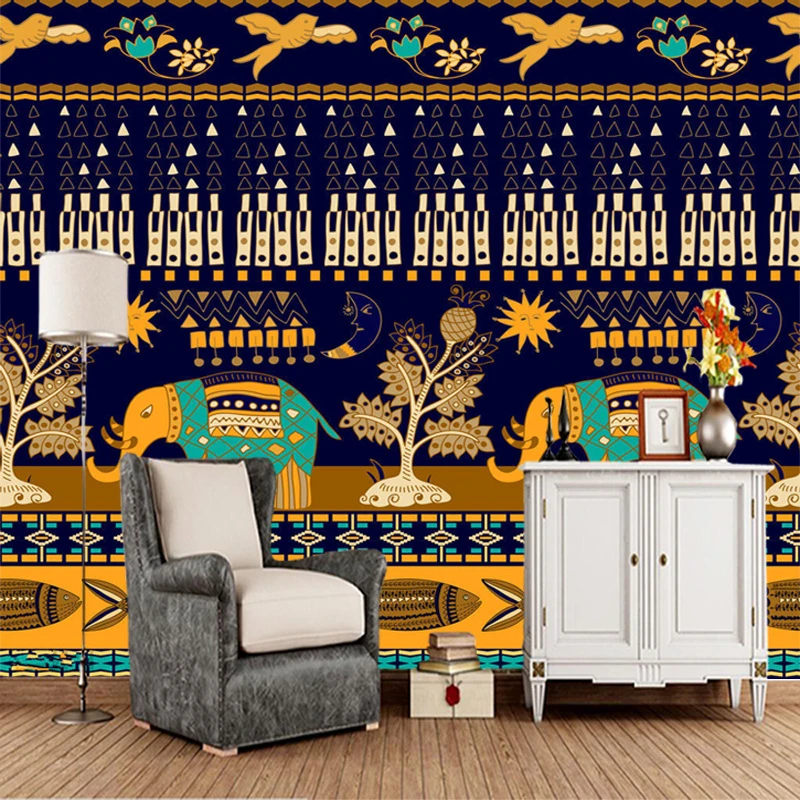 Papel de parede Indian style cartoon elephant 3d wallpaper,living room TV  wall bedroom wall paper home decor restaurant mural|Wallpapers| - AliExpress