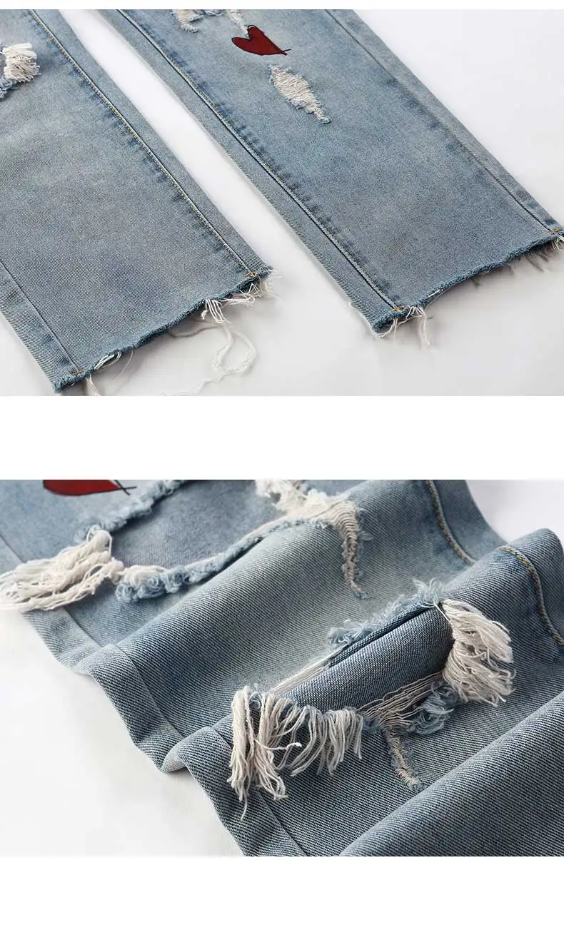 Hole jeans female personality printing foreign air nine pants spring loose thin harem pants tide casual wild woman jeans