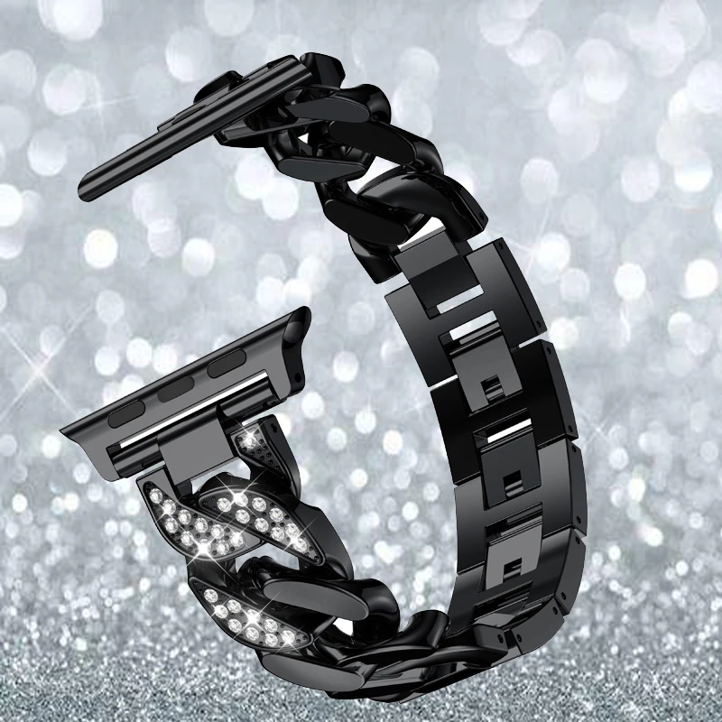 Браслет стразы из нержавеющей стали для apple watch band 44/40/42/38 мм series 5 4 3 2 1|Ремешки