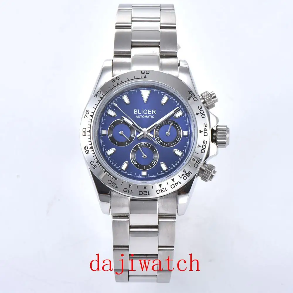 BLIGER39mm Топ бренд высокого качества Механические Мужские часы с функцией даты стекло автоматическое движение Мужчины - Цвет: Синий