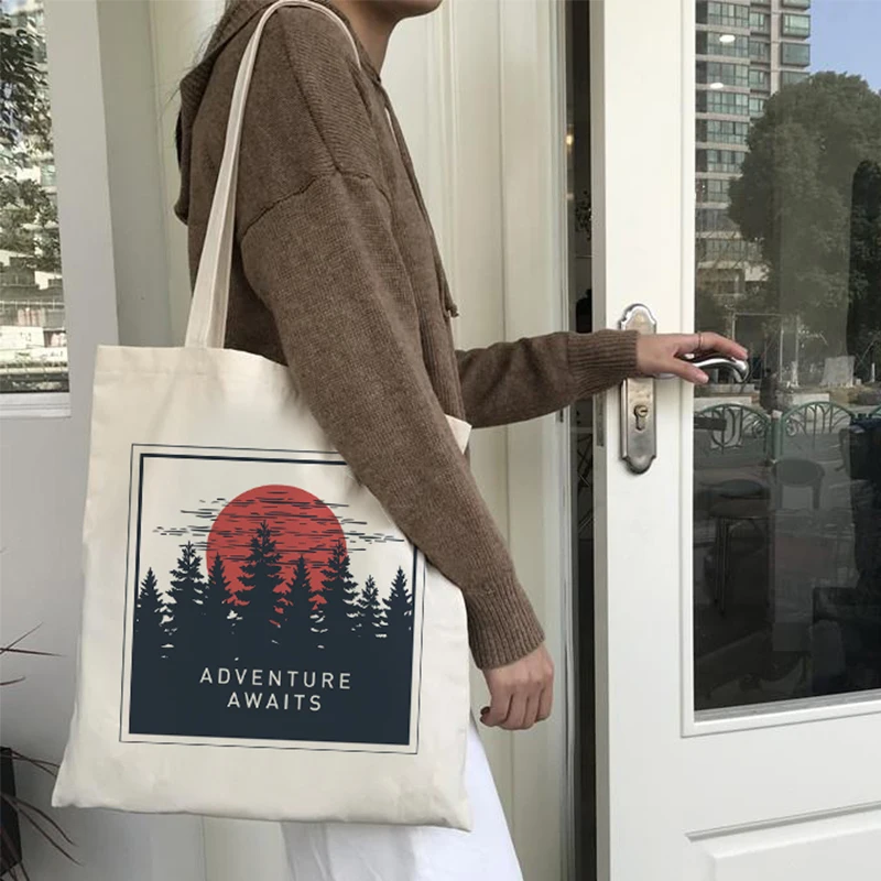 

INS Universe Women Harajuku Cartoon Print Ulzzang Canvas Vintage Casual Shoulder Bags Shopping Totes Book Bag Reusable Bag