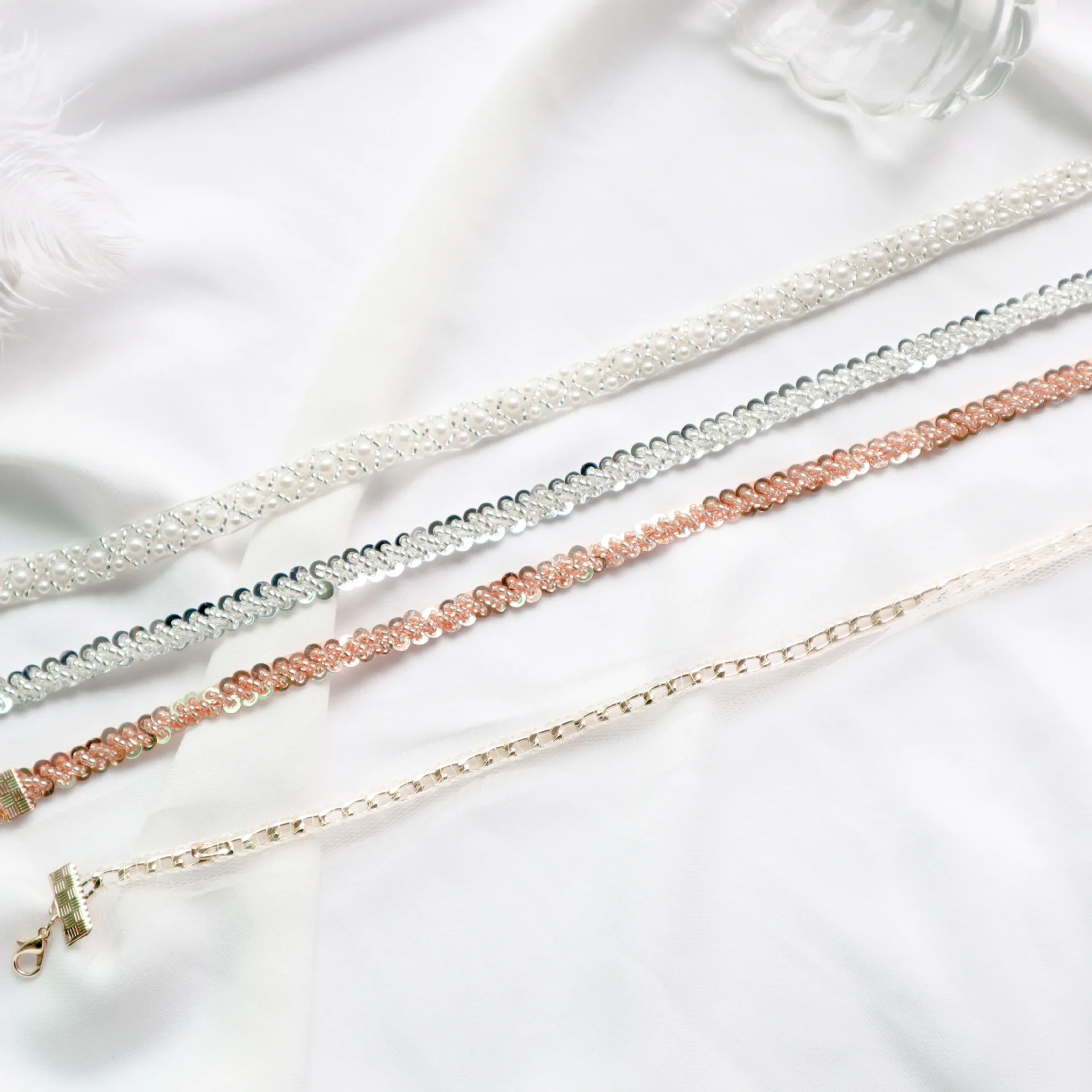 

Autumn And Winter New Simple Handmade Pearl Collar Sequins Mesh Necklace For Woman Fashion Jewelry Wholesale