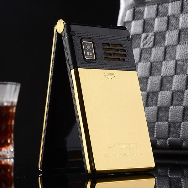 TKEXUN M2 откидной телефон металлический корпус старшая двойная Sim камера MP3 MP4 сенсорный экран роскошный 3,0 дюймовый мобильный телефон - Цвет: Black gold