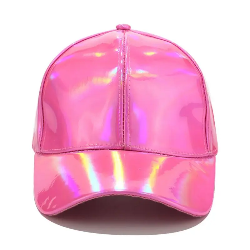 Женская Мужская кожаная бейсболка, блестящая металлическая голографическая Радуга, светоотражающая шапка в стиле хип-хоп, регулируемый ремень