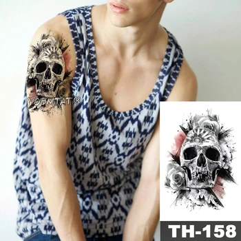 

Waterproof Temporary Tattoo Sticker Skull Rose pattern Water Transfer ink jet Wild Man body art flash fake tatoo