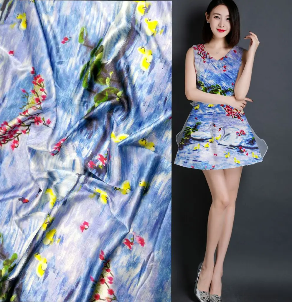 новый синий tecido Лебедь струйная печать шелковая ткань 5% спандекс 95% шелк романтическое свадебное/вечернее платье ткань шитье супер новогодняя ткань лекало для шитья одежды текстиль атласная ткань сатин ткань tissu новый синий tecido Лебедь струйная печать шелковая ткань 5% спандекс 95% шелк романтическое свадебное/вечернее платье ткань шитье супер новогодняя ткань лекало для шитья одежды текстиль атласная ткань сатин ткань tissu