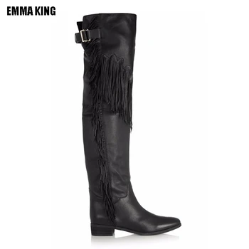 

Women Fashion Tassel Knee High Boots pu leather metal belt Pointed Toe Boots Sexy Ladies High Heels Party Shoes Women 2020