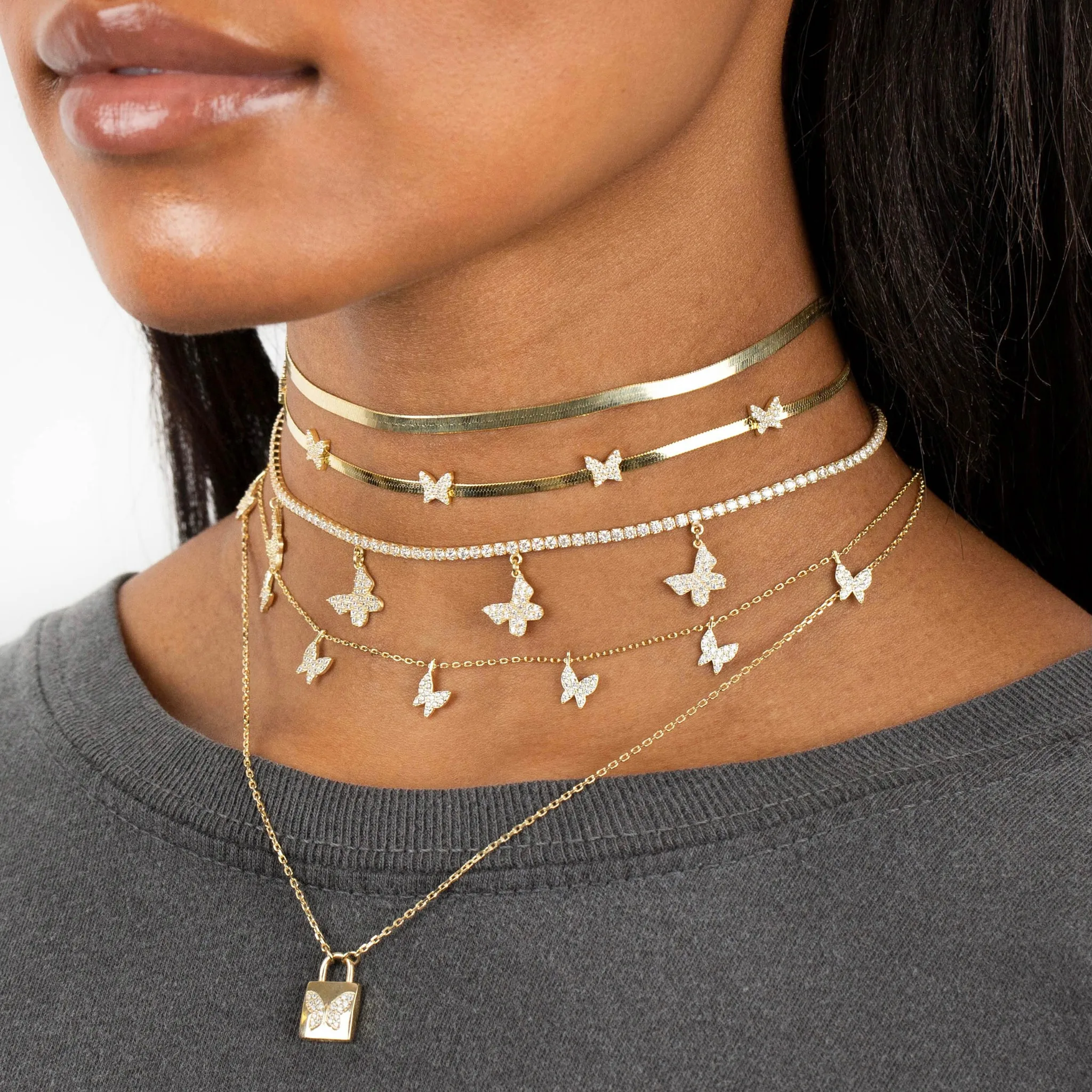 2022 Trendy cute Iced Out Butterfly Choker Necklaces For Women