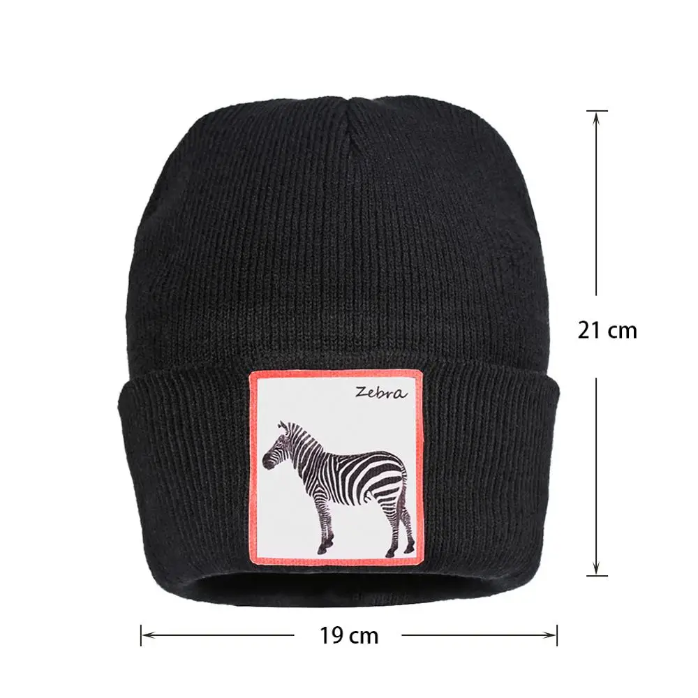 Черная Зебра логотип зима вязание крючком Gorro Элегантная универсальная шляпа Дыня Кепка мешковатые Твердые Хорошие эластичные женские Девушки лыжи мужские шапки