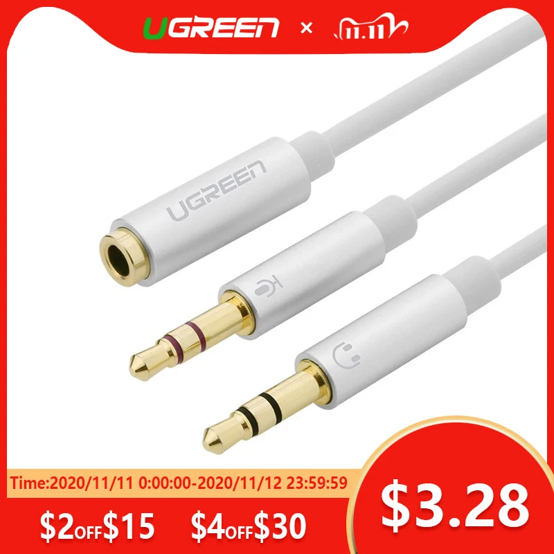 

Ugreen 3.5mm audio cable Phone headset computer headset microphone combo conversion head adapter cable 3.5mm audio splitter