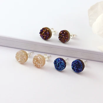 

1Pair Mini Round Druzy Stone Stud Earing for Women Girls Cystal drusy jewelry shiny gem stone charms For Girl