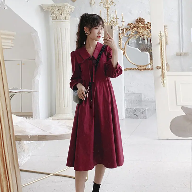 Женское платье с матросским воротником и бантом винтажное феи оранжевого