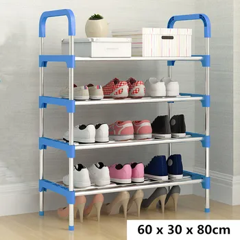 

4 Layer 80cm Shoe Rack Iron Zinc Finish Steel Pipe Floor install Storage Folding Rack Home Furniture 3 Color