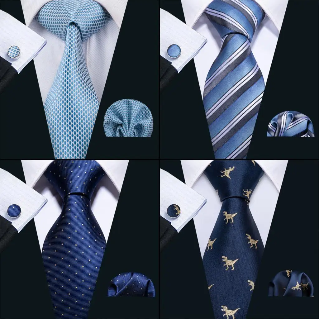 Мужские галстуки синий динозавр Пейсли Шелковый мужской свадебный галстук Подарочная коробка для носовых платков набор мужской 4 шт. галстуки для мужчин подарок Barry.Wang BB4-05