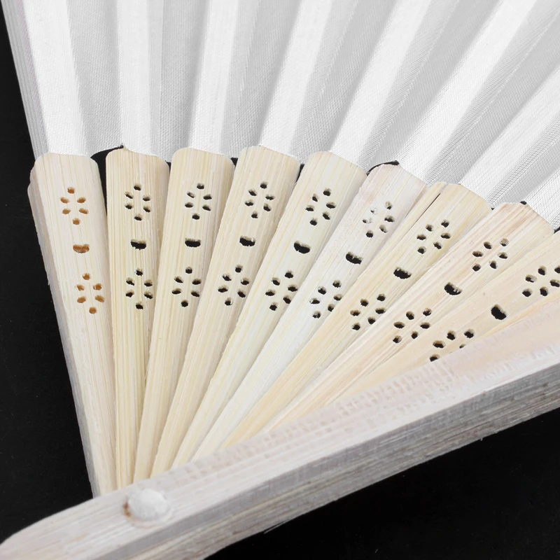 New-100 pcs/lot personalized silk hand fan silk wedding fan with organza gift bag(white