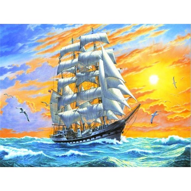 Sailing Ship Painting By Numbers Sunrise Cruising