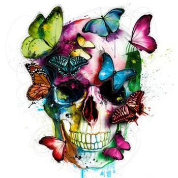 

Wall Decor 3D Diamond Painting Cross Stitch Skull Head with Butterfly Full Round Diamond Embroidery DIY Needlework.