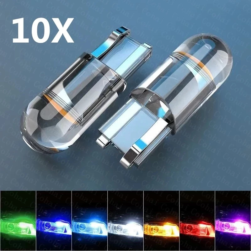 Супер яркая светодиодсветодиодный лампа 2/10 шт W5W 194 T10 со стеклянным корпусом Cob
