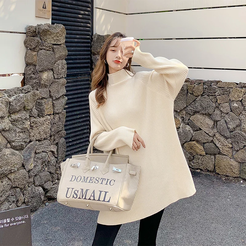 

Sweater women's loose outer wear lazy half-high collar thick long-sleeved pullover mid-length base sweater