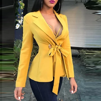 

New Women Office Lady Long Sleeve Coat Slim Cardigan Tops Blazer Bow Outwear