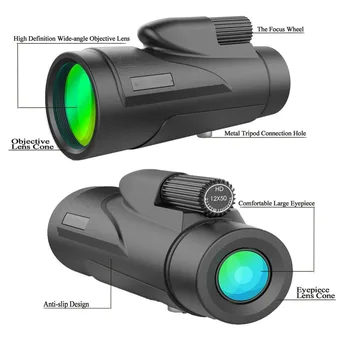 

1 Set 12 x 50 Monoculars Optical Lens Telescope Wide Angle Lens with Night Vision in Pouch Bag with Clean Cloth