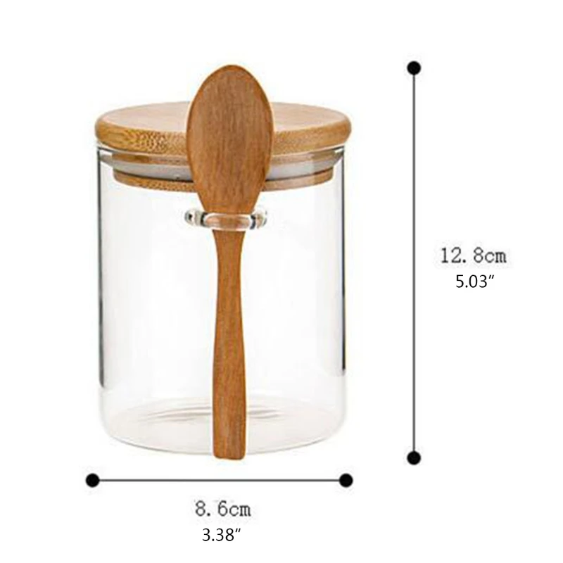 Sugar Bowl with Bamboo Lid and Spoon Clear Glass Canister Jar for Kitchen Storag |
