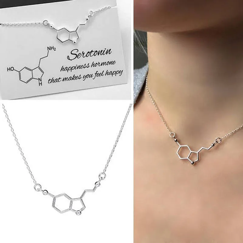 Stainless Steel Chain Serotonin Molecule Science Chemistry Molecule Necklace Couple Girlfriend Gift