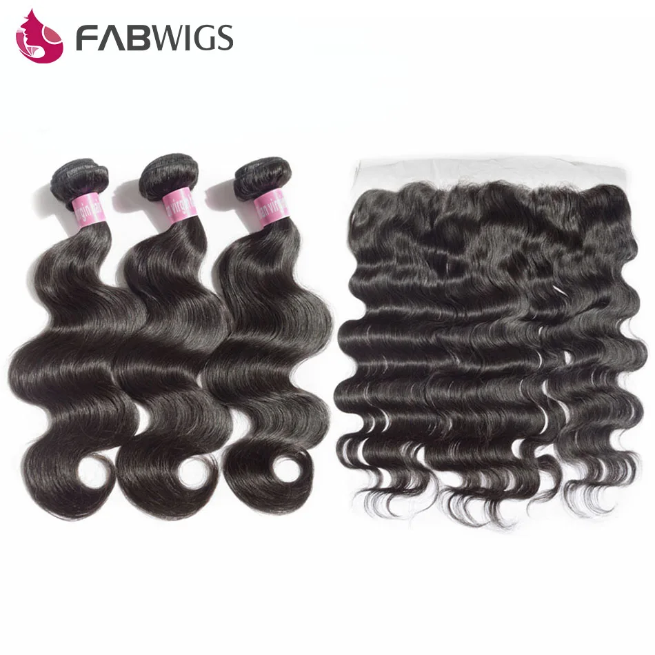 

Fabwigs Brazilian Body Wave Hair Bundles with Frontal 13x4 Transparent Lace Frontal with Bundleds Deep Wave Human Hair Bundles