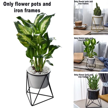 

Mordern Geometric Flower Pot Tabletop Metal Plant Stand Flower Pot Set Home Garden Windowsill Decoration For Succulents Cacti