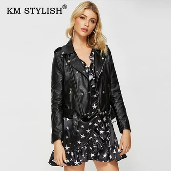 

New Women PU Short Coat PU Leather Slim Zipper Casual Locomotive Jacket Turn-down Collar Sashes Female Coat Long-sleeve 3 Colors