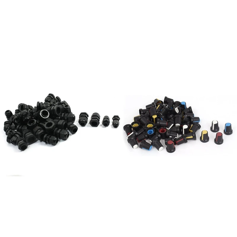 

50 PCS PG7 PG9 PG11 PG13.5 PG16 Black Plastic Waterproof Cable Glands & 60 Pcs Knurled Sleeve 6Mm Hole Potentiometer Volume Cont