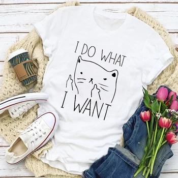 

Women Graphic Cat Funny Simple Cartoon Short Sleeve Cute Summer T-Shirt Tops Lady Womens Clothing Clothes Tee Female T Shirt
