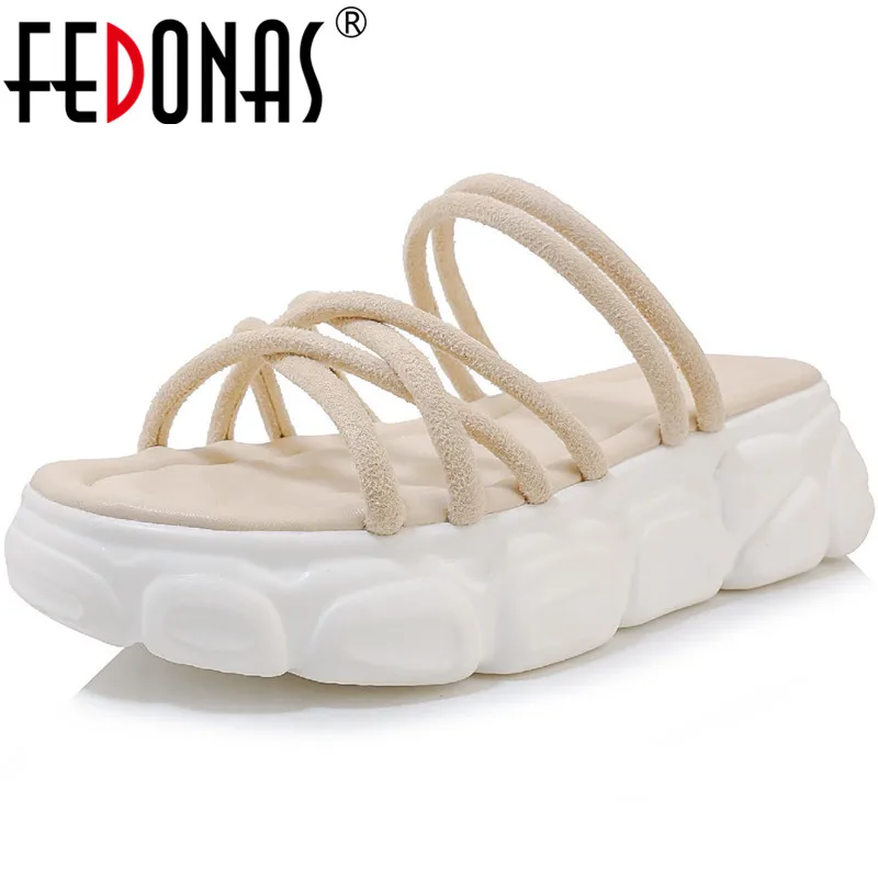 

FEDONAS Suede Leather Concise Office Sandals Women Sweet 2020 Summer Slippers Newest Quality Woman Platforms Party Shoes Woman