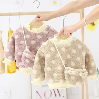 

2019 New Girls Sweatshirts Toddler Baby Boys Girls Long Sleeve Polka Dot Print Tops Hoodie Clothes Sweatshirt Sweater with Bag