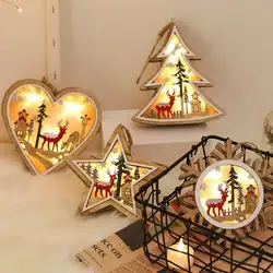 Деревянная новогодняя елка орнамент светодиодный светильник Санта Клаус упряжка с оленями Снежинка Декор Спальня подарок