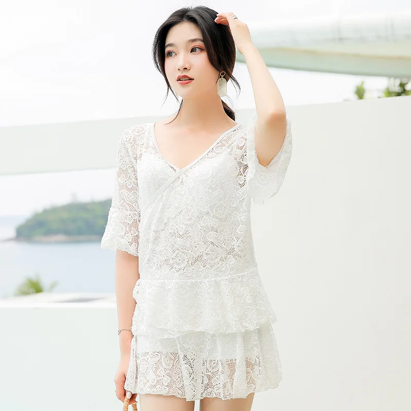 

Bathing Suit Women's Three-piece Set Skirt Bikini Split Type Small Bust Gathering Belly Covering Slimming-South Korea Hot Spring