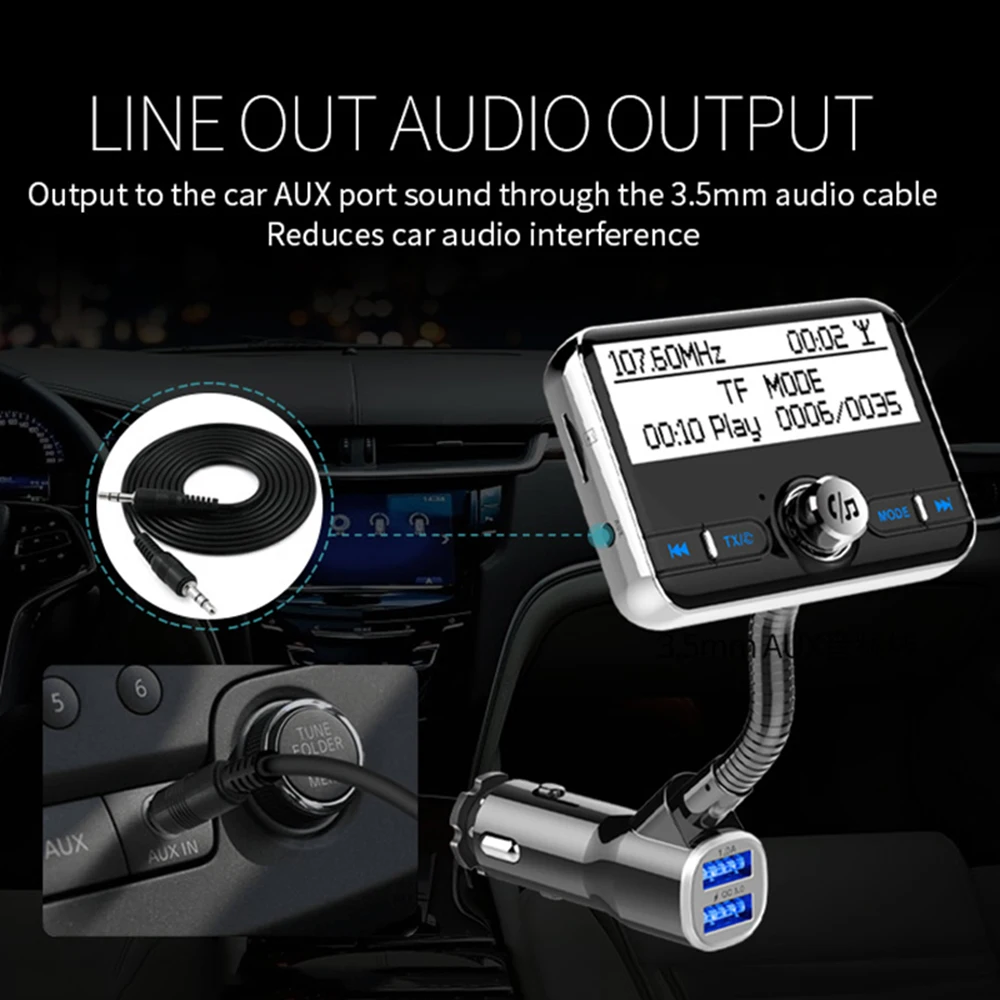 JINSERTA Car Bluetooth FM Transmitter DAB Receiver Handsfree Car Mp3 Player QC3.0 Dual USB Charger Support TF AUX Music Play