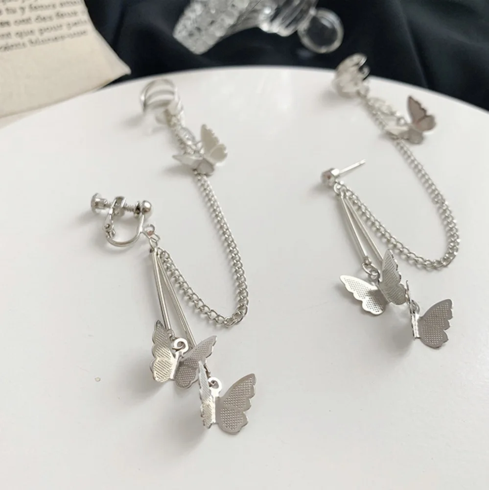 E-Ling, серьги, модные, европейские, каффы, серьги для женщин, посеребренные, холодная супер фея, Бабочка, длинная цепочка, серьги-капли, ювелирное изделие